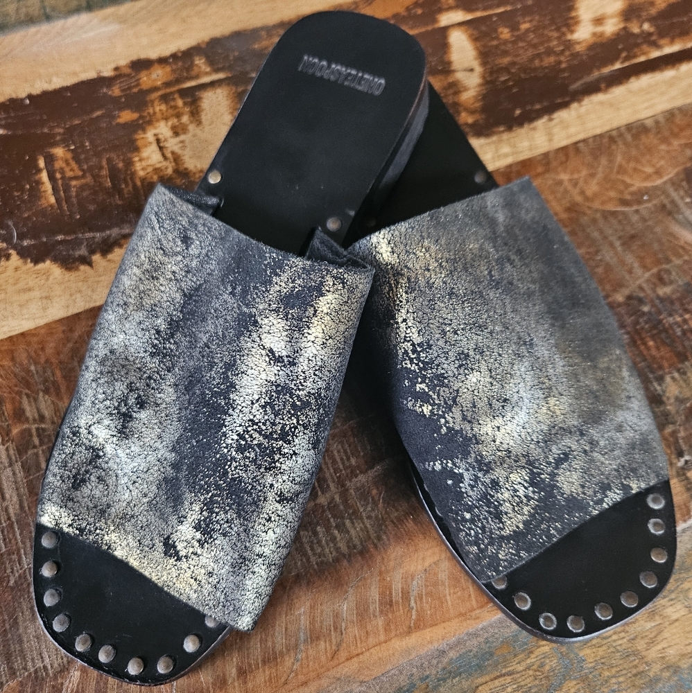 One Teaspoon Metallic Leather Slides